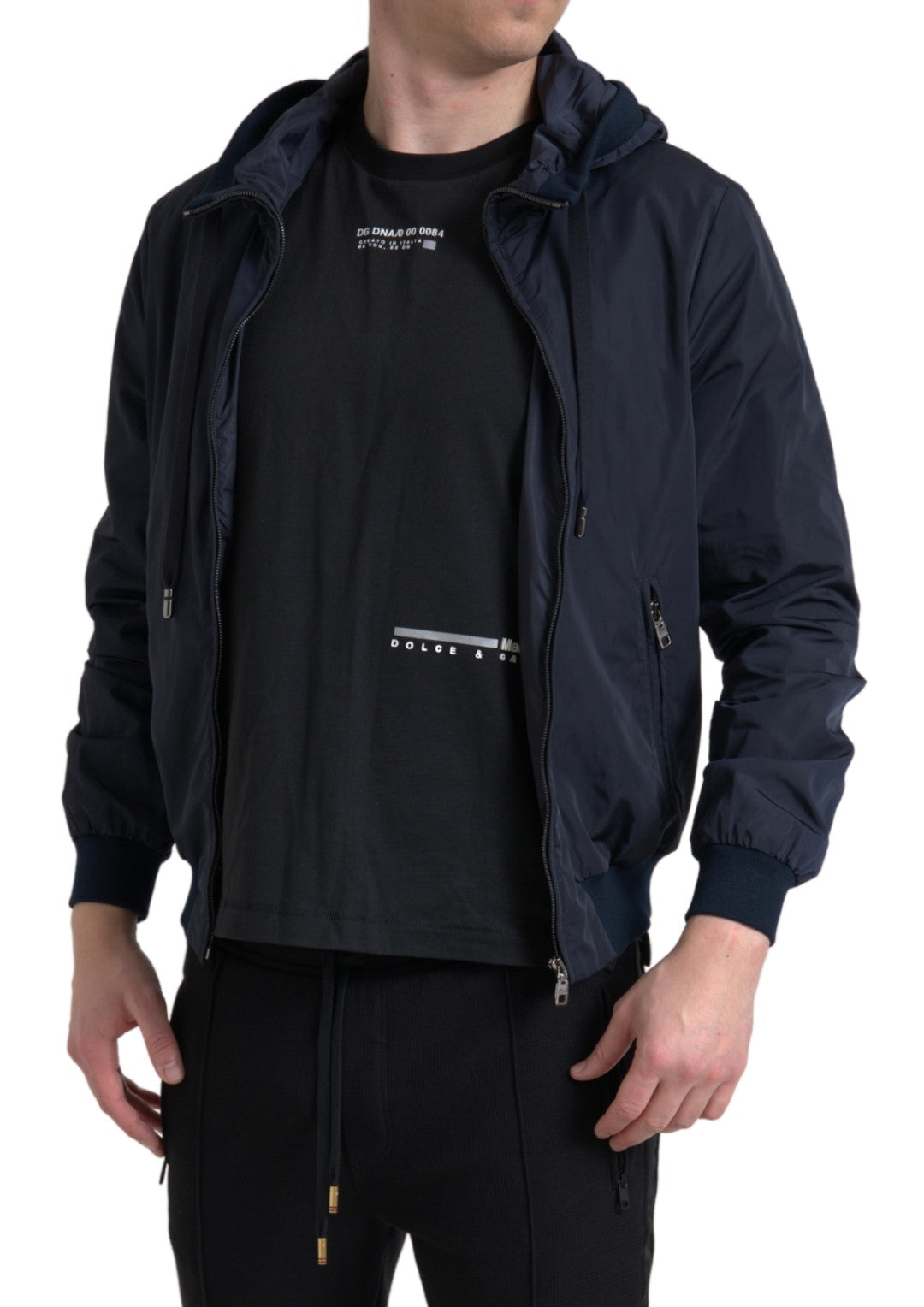 Pull à capuche bleu en polyester avec logo et fermeture éclair intégrale