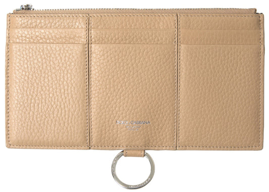 Tarjetero de hombro de cuero beige con correa para el hombro