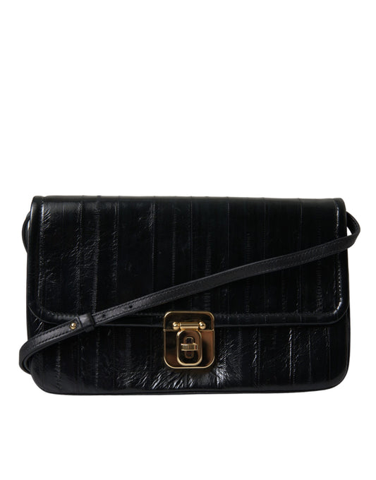 Sac à bandoulière en cuir d'anguille noir