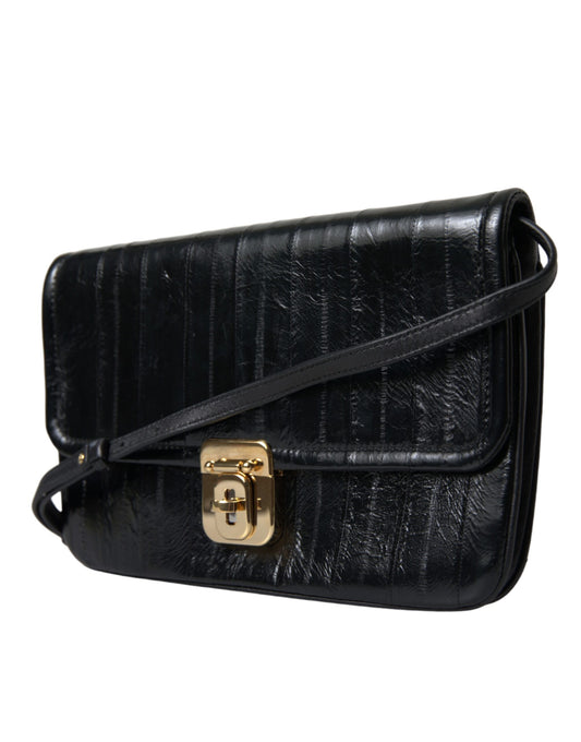 Sac à bandoulière en cuir d'anguille noir