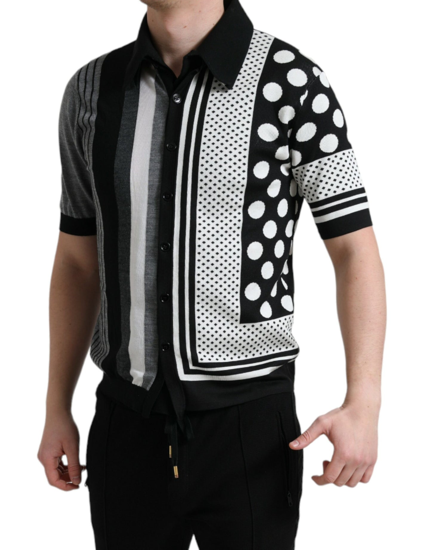 Pull cardigan polo noir et blanc