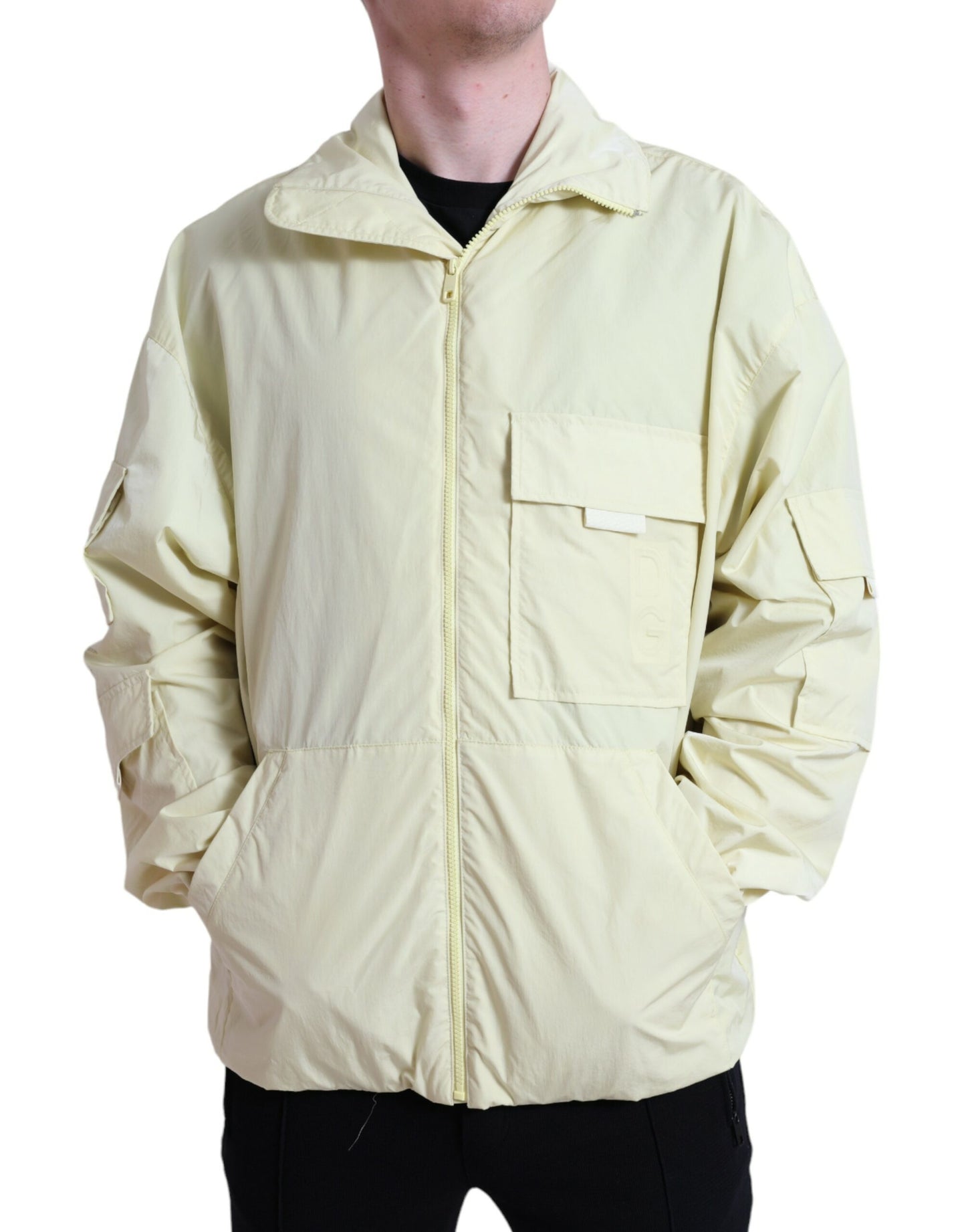 Parka zippée à col en nylon jaune