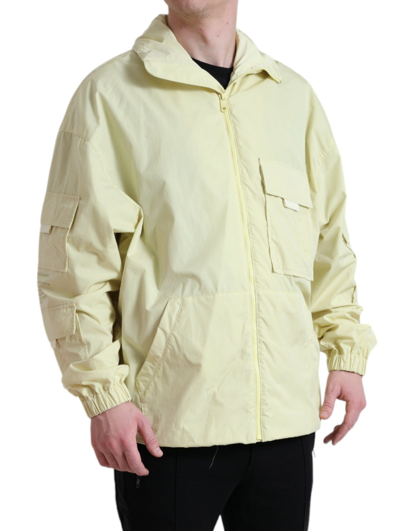 Parka zippée à col en nylon jaune