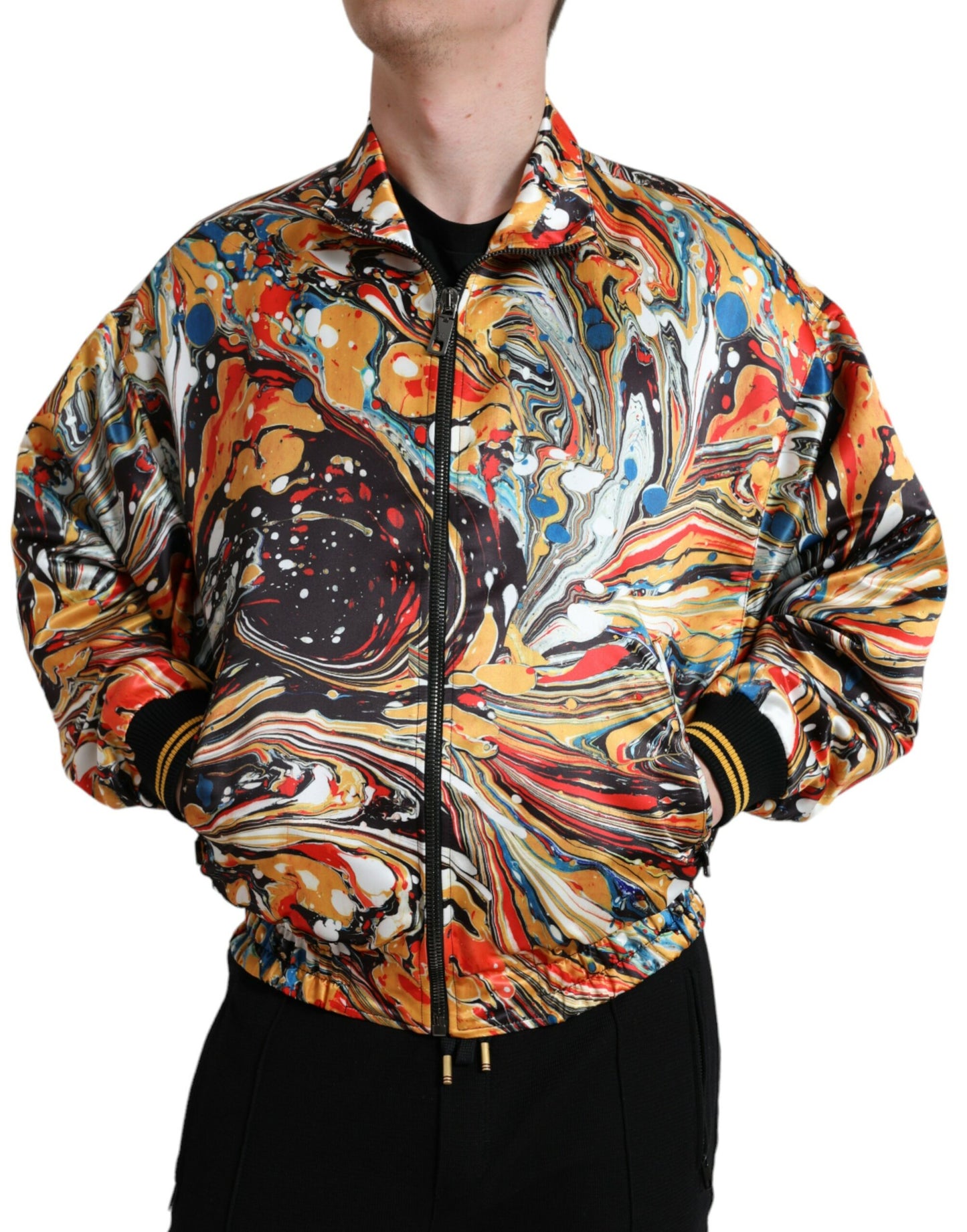 Blouson aviateur en polyester abstrait multicolore