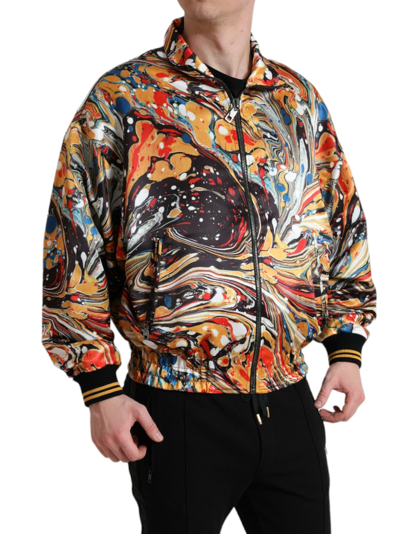 Blouson aviateur en polyester abstrait multicolore