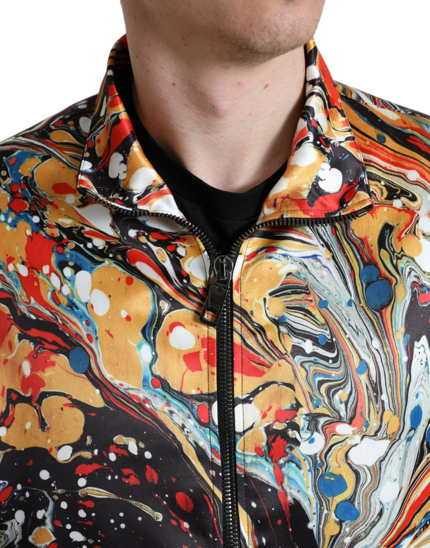 Blouson aviateur en polyester abstrait multicolore