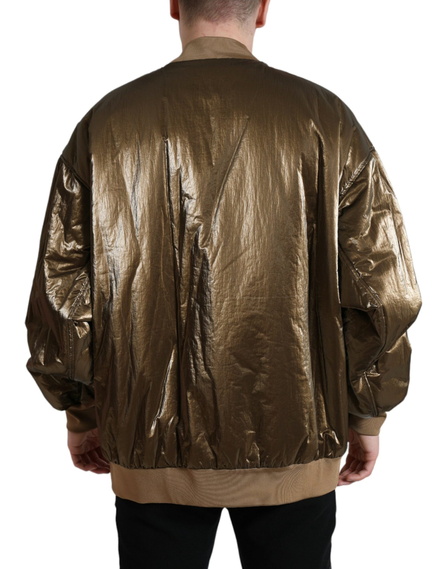 Blouson aviateur zippé en nylon bronze pour homme