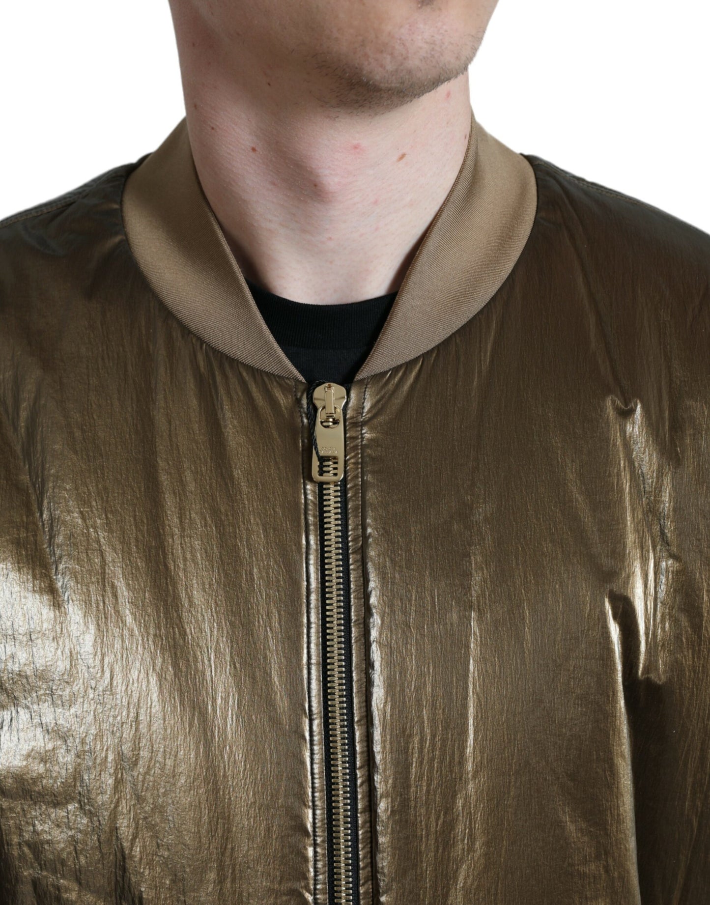 Blouson aviateur zippé en nylon bronze pour homme