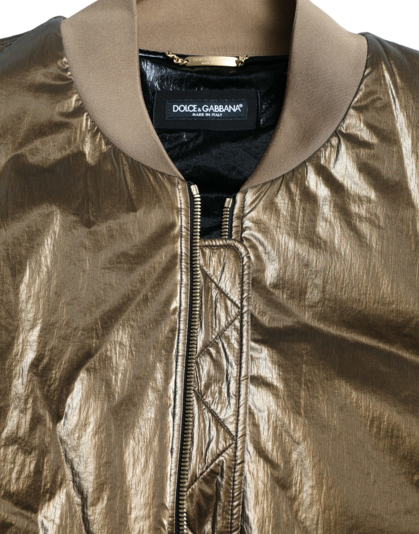 Blouson aviateur zippé en nylon bronze pour homme