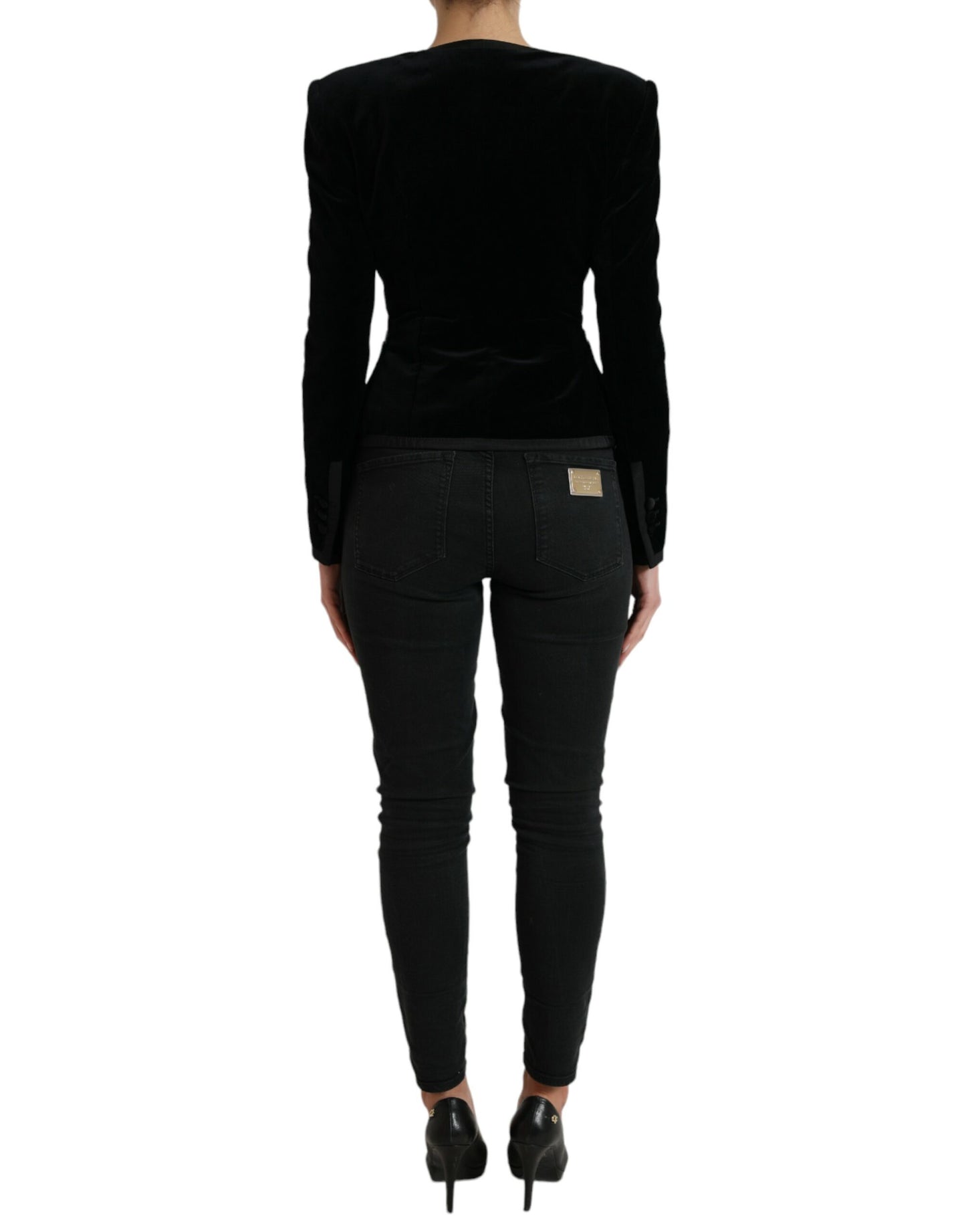 Chaqueta cruzada de algodón y terciopelo negro