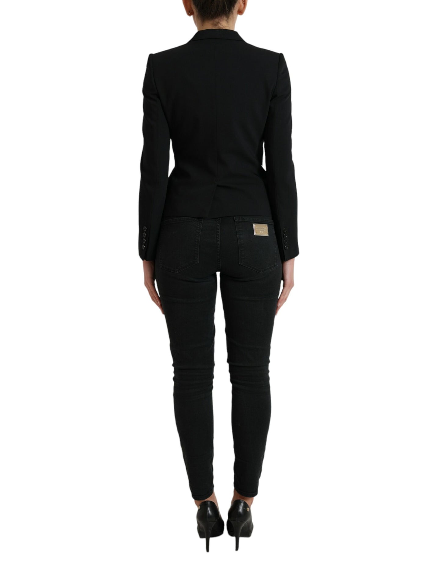 Chaqueta blazer de lana negra de un solo pecho