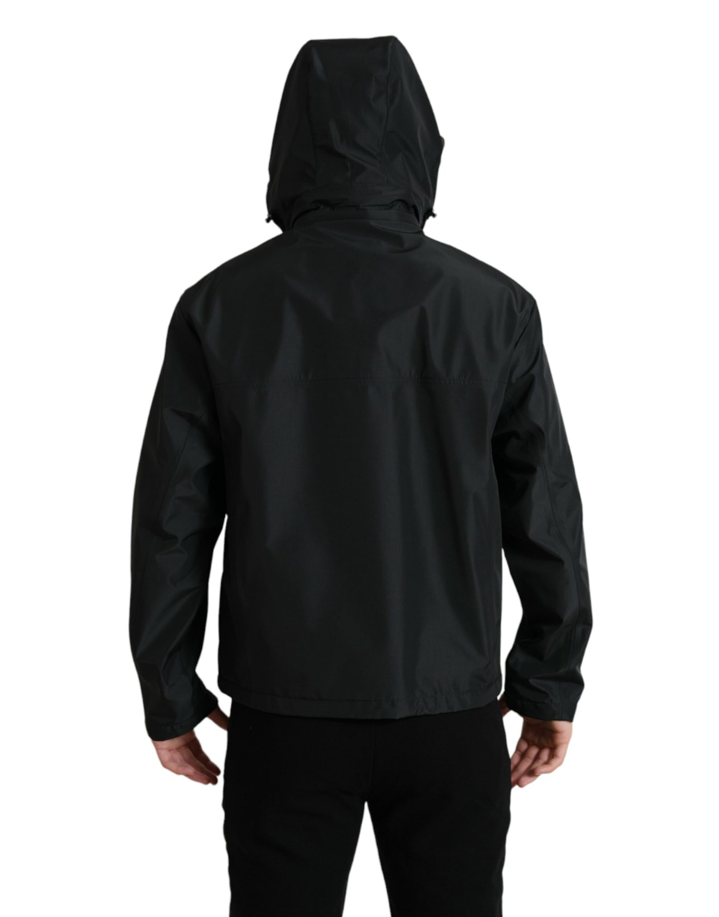 Veste à capuche avec plaque logo en polyester noir