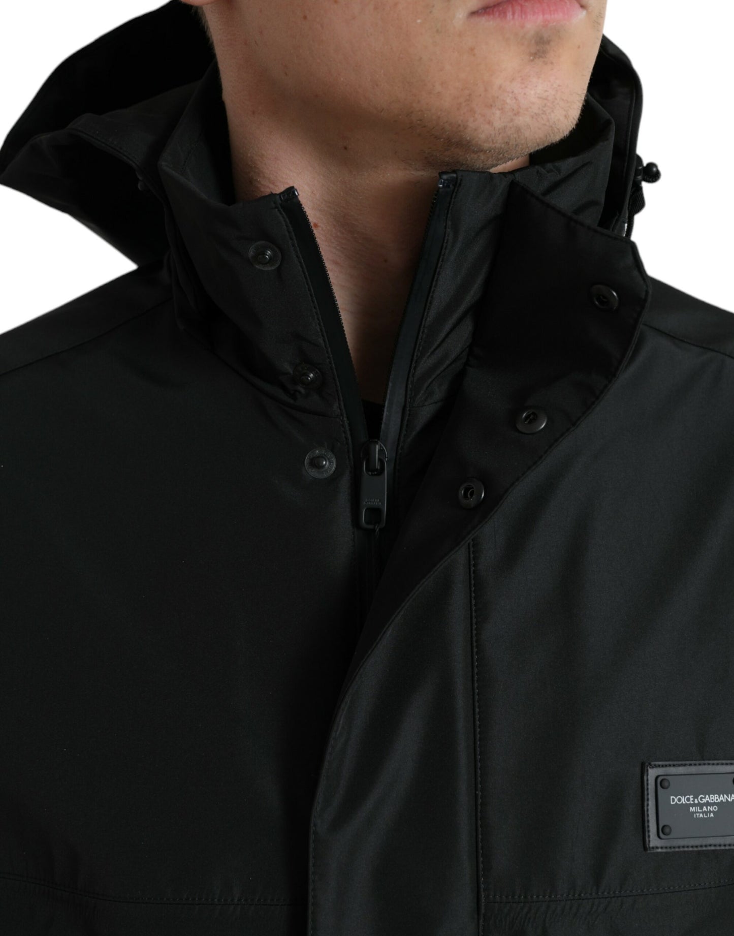 Veste à capuche avec plaque logo en polyester noir