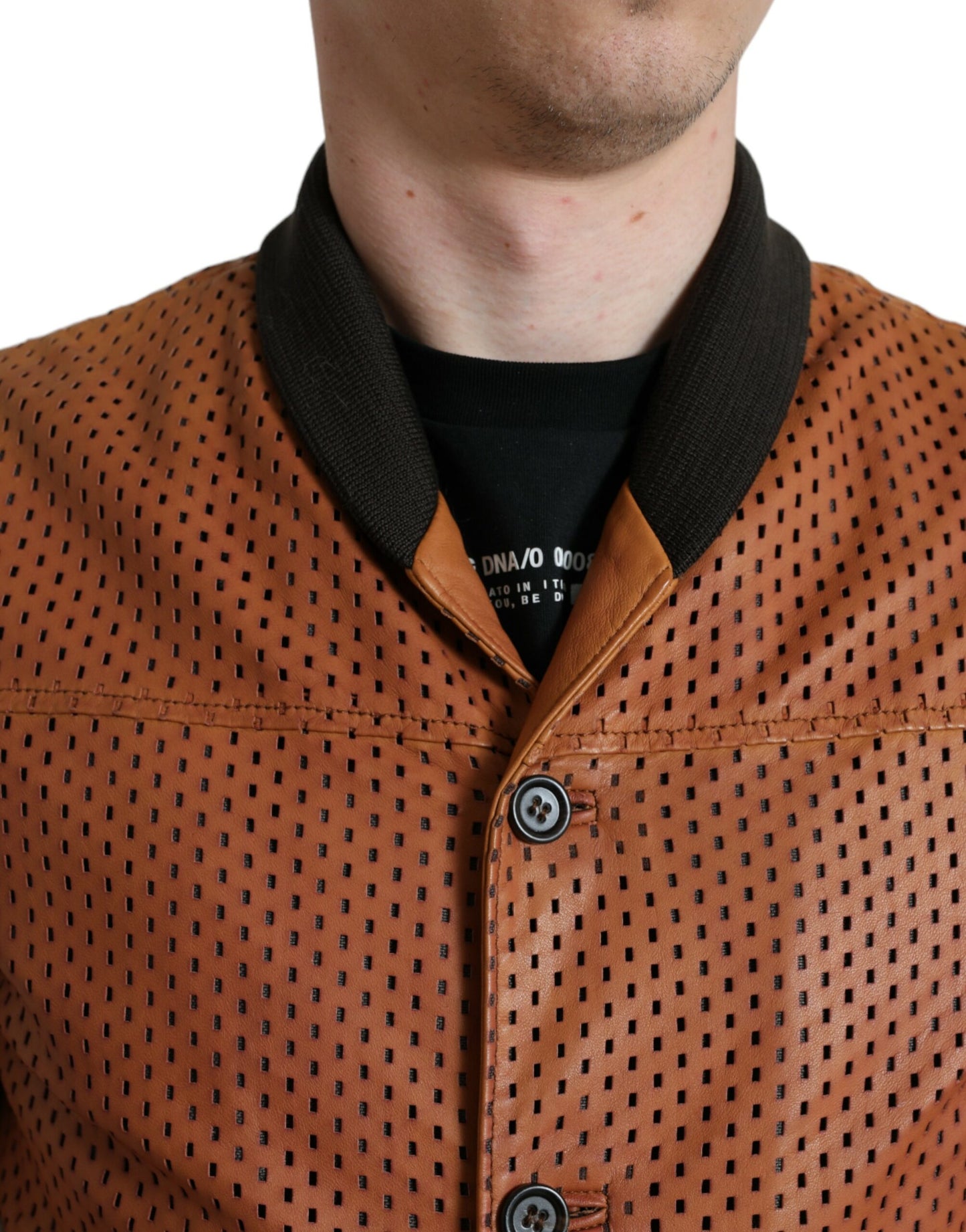 Veste en cuir d'agneau marron perforé