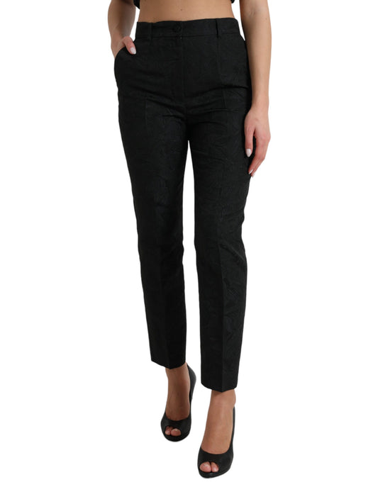 Pantalon fuselé taille haute en polyester noir