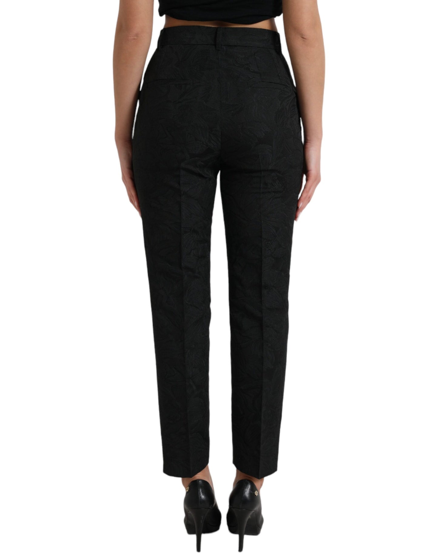 Pantalon fuselé taille haute en polyester noir