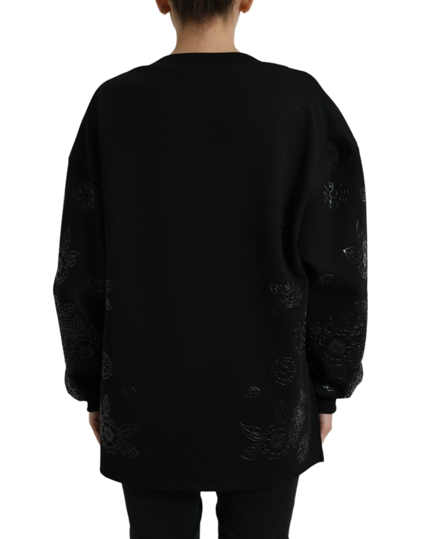Pull noir avec logo floral appliqué