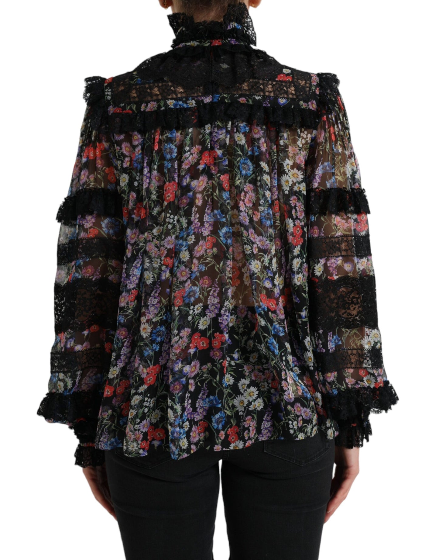 Blusa de manga larga con estampado floral negro
