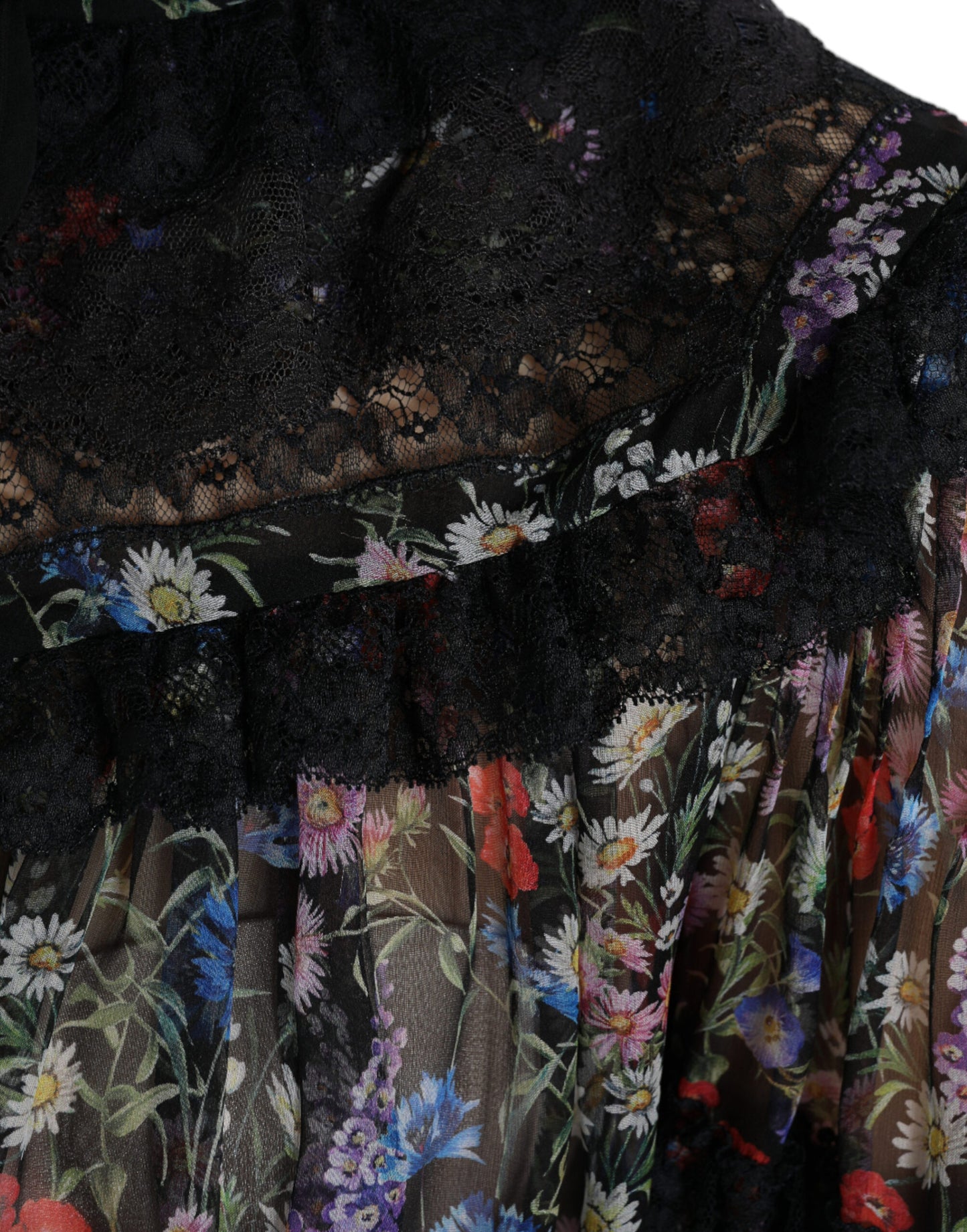 Blusa de manga larga con estampado floral negro