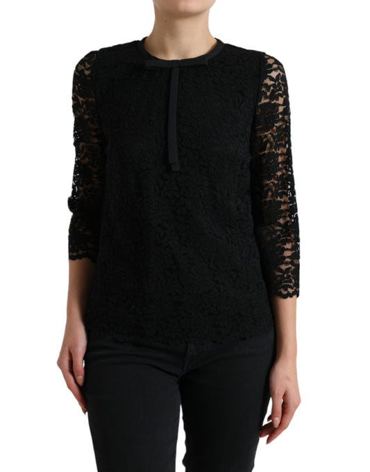 Blusa negra STAFF con encaje floral y parte superior de nailon