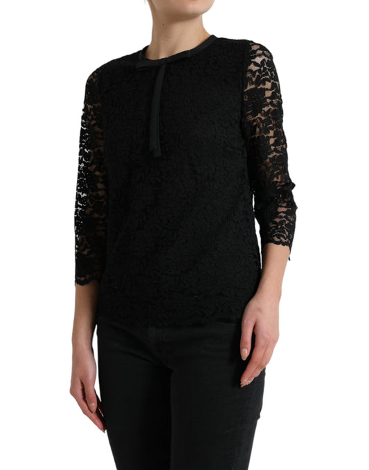 Blusa negra STAFF con encaje floral y parte superior de nailon