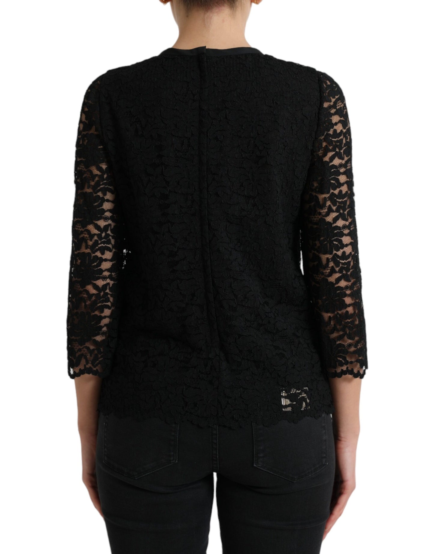 Blusa negra STAFF con encaje floral y parte superior de nailon
