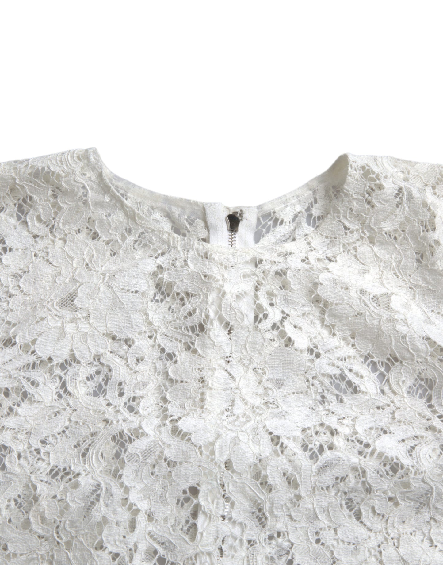 Blusa de algodón con cuello redondo y encaje floral blanco
