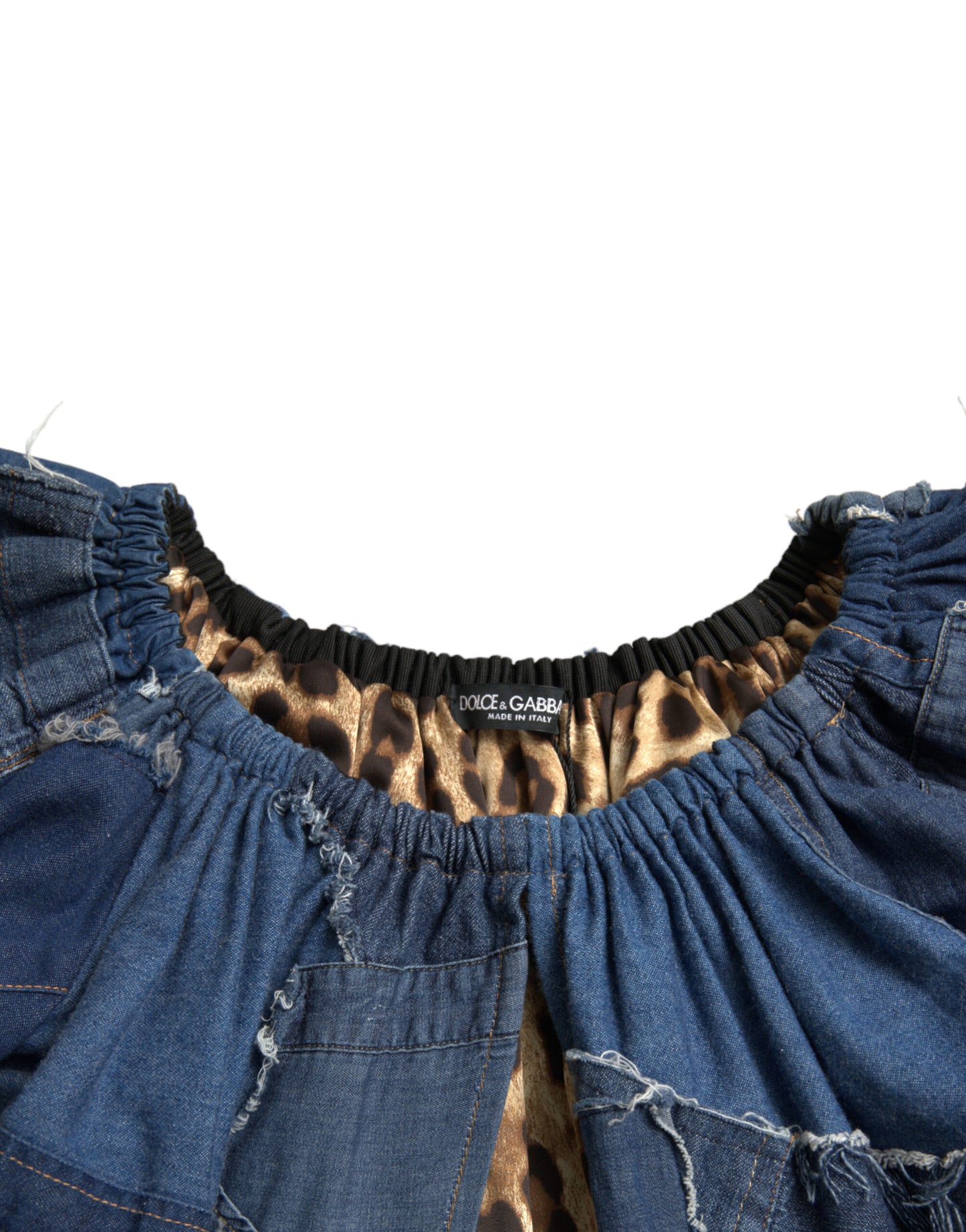 Blusa vaquera de manga corta con patchwork azul