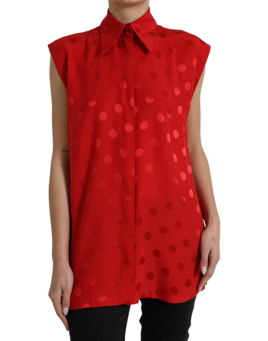 Blusa sin mangas con cuello y lunares rojos