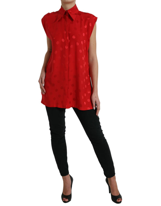 Blusa sin mangas con cuello y lunares rojos