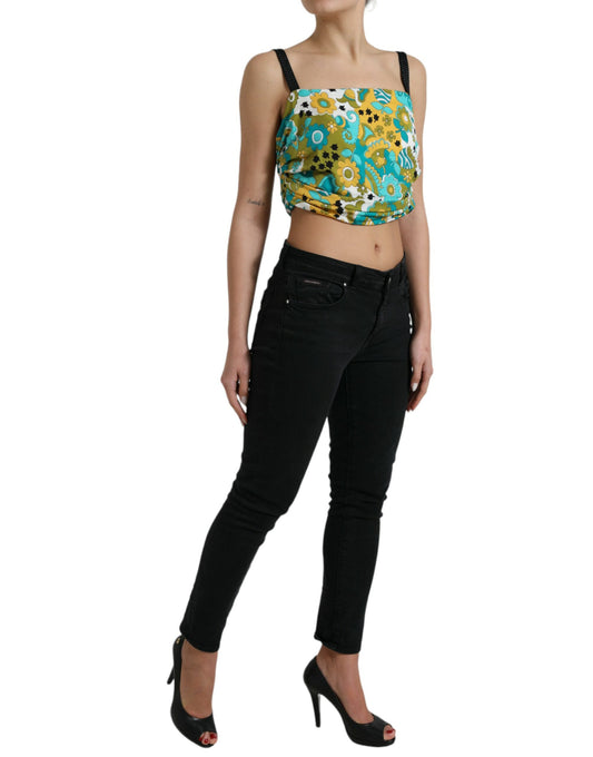 Top corto sin mangas con estampado floral multicolor