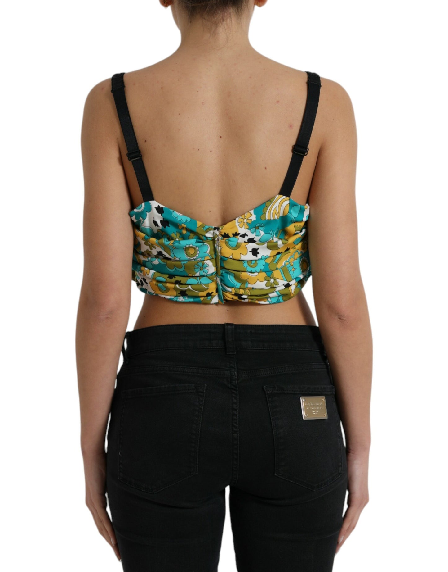 Top corto sin mangas con estampado floral multicolor