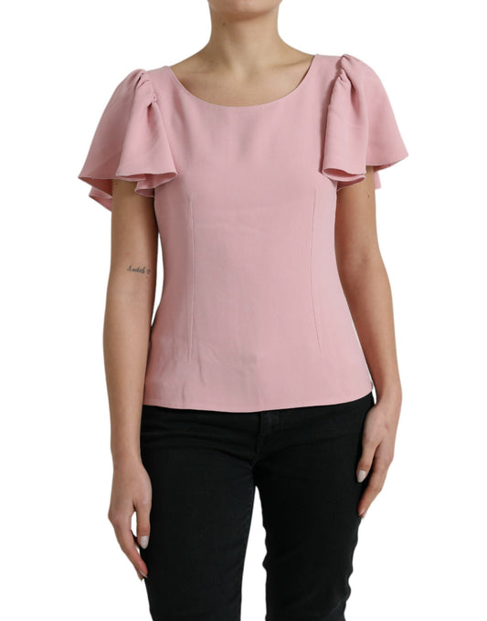 Blusa rosa de manga corta con cuello redondo
