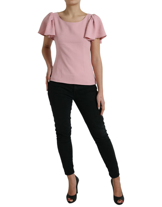 Blusa rosa de manga corta con cuello redondo