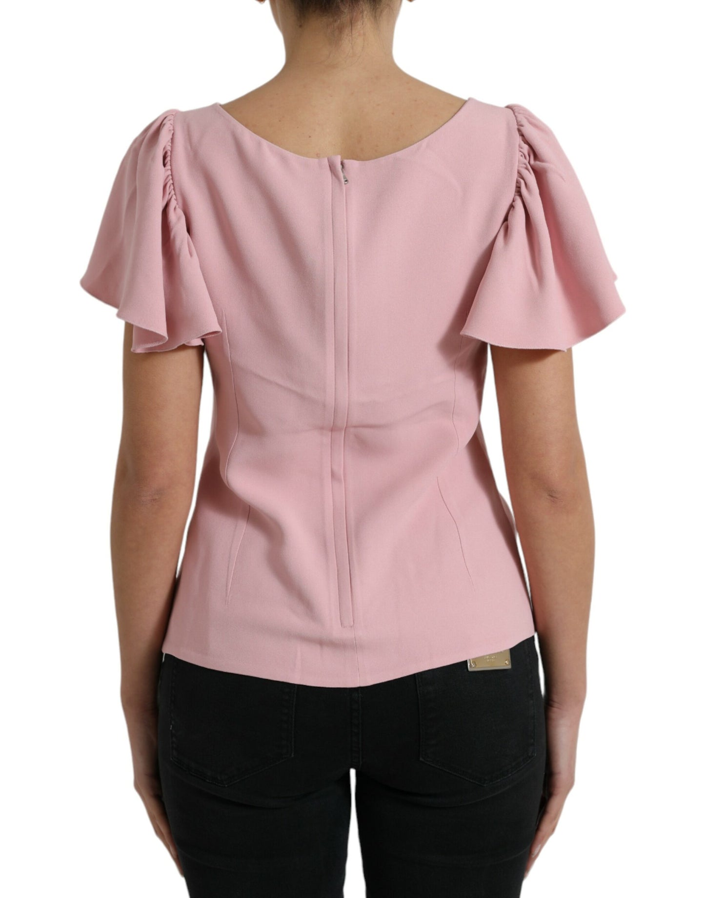 Blusa rosa de manga corta con cuello redondo