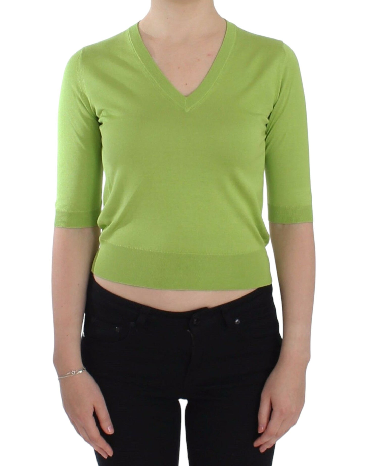 Suéter de cuello en V de lana verde