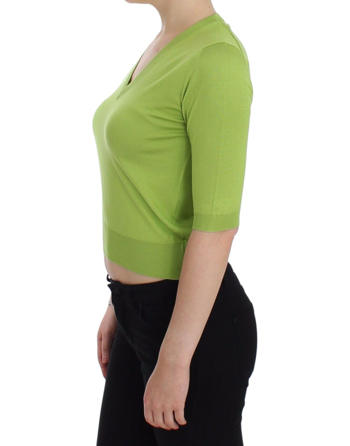 Suéter de cuello en V de lana verde