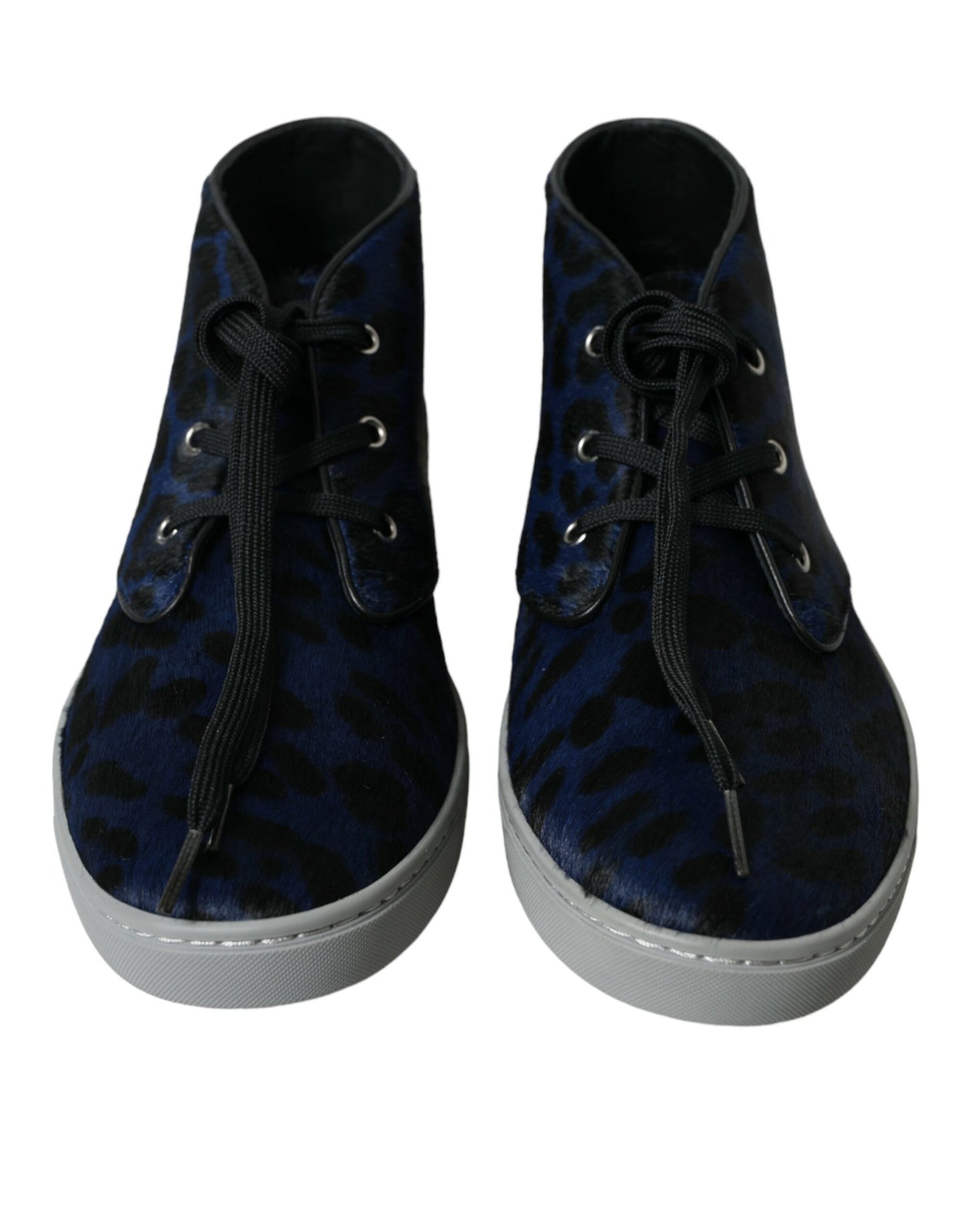 Zapatillas deportivas de caña media con estampado de leopardo y piel de becerro azul