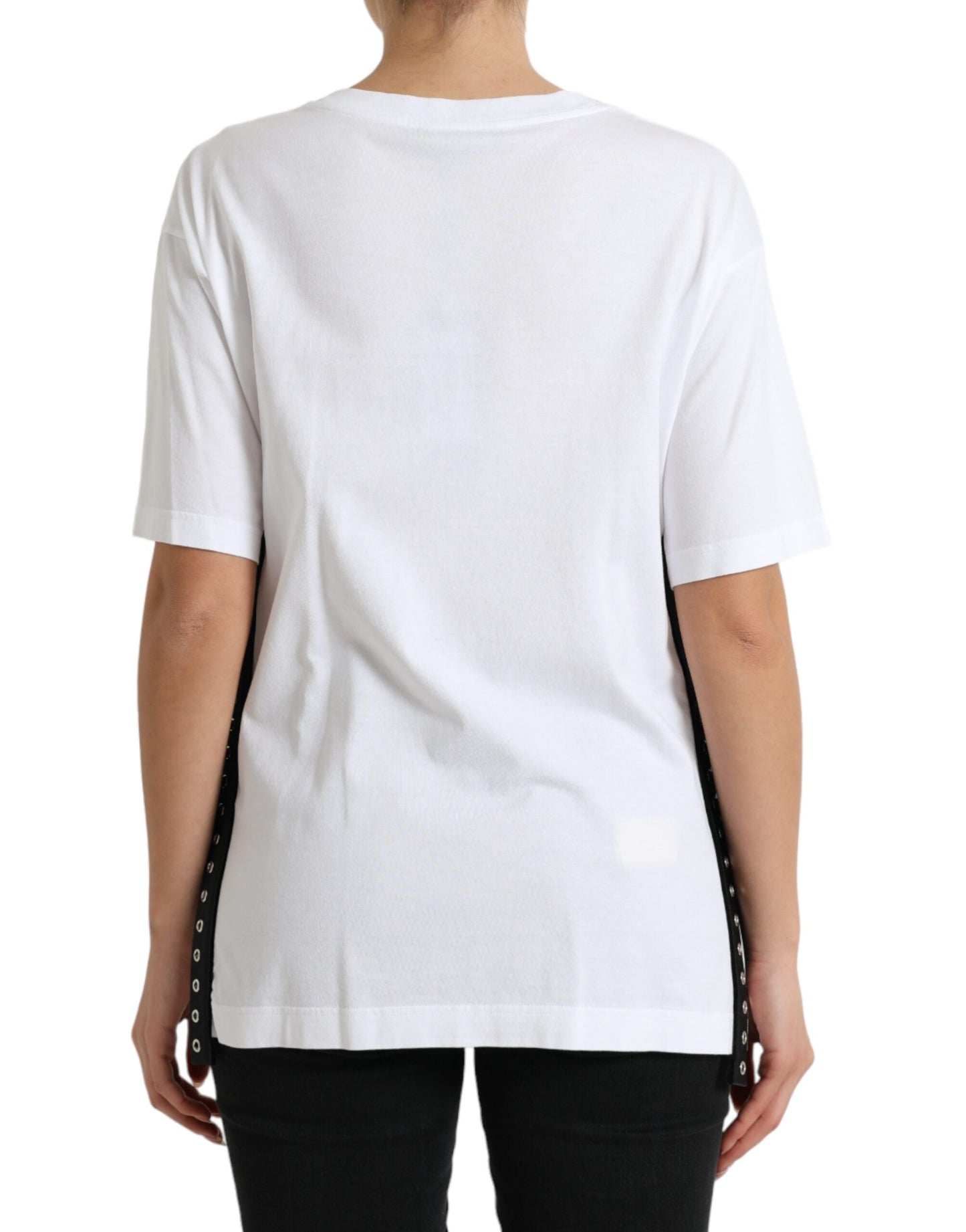 Camiseta blanca con estampado de eslogan y detalle de cordones