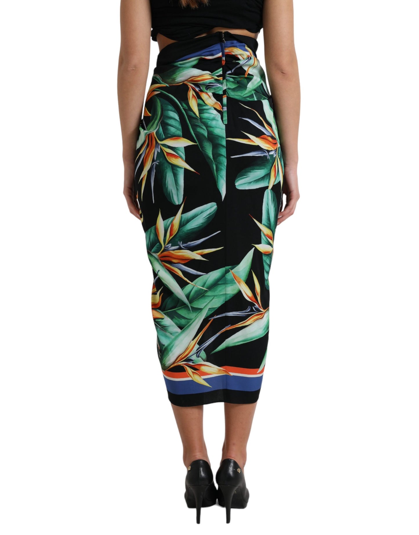 Jupe portefeuille mi-longue taille haute noire Strelitzia