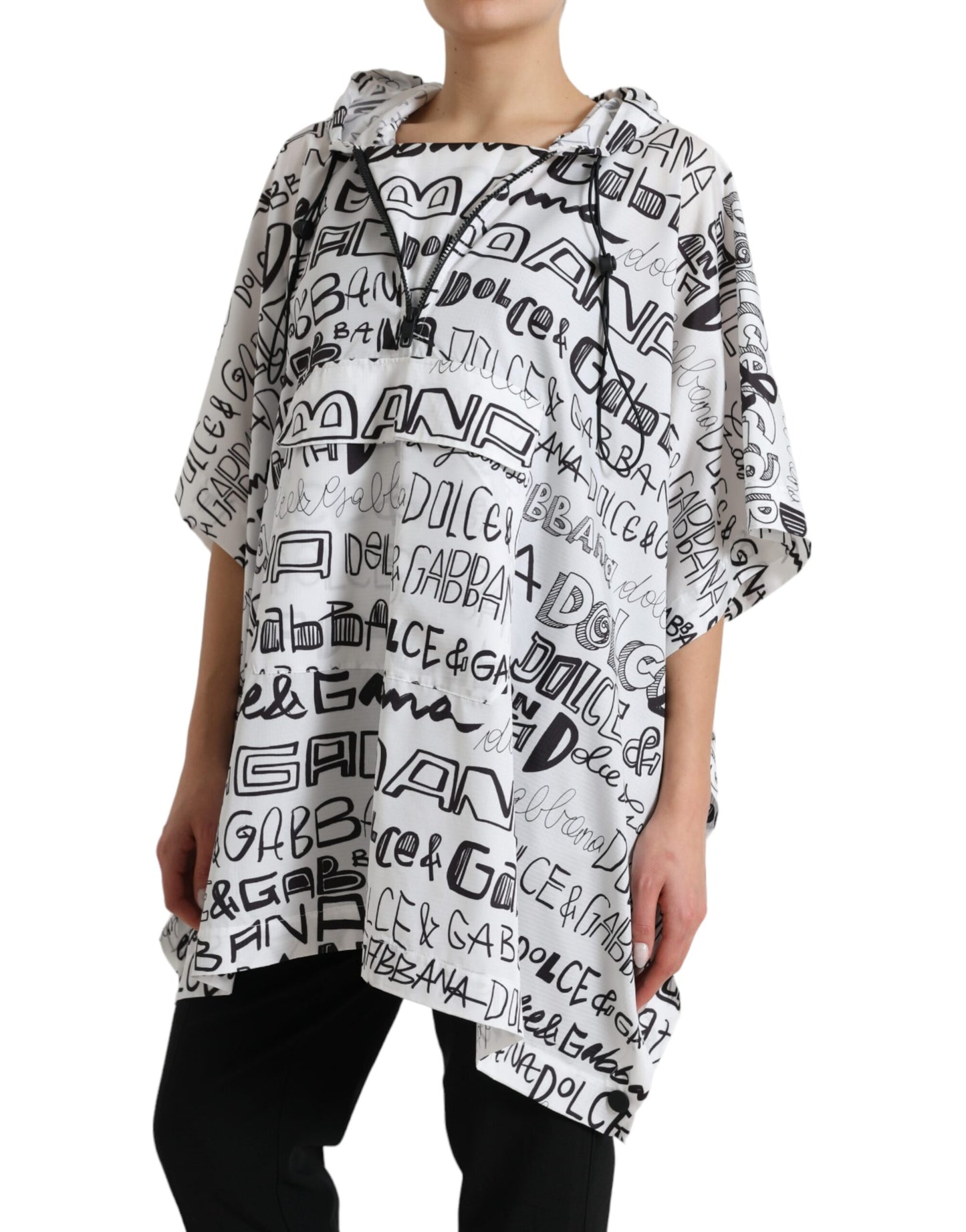 Camiseta tipo blusón con capucha y estampado de logotipo blanco
