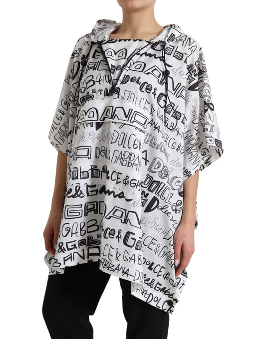 Camiseta tipo blusón con capucha y estampado de logotipo blanco