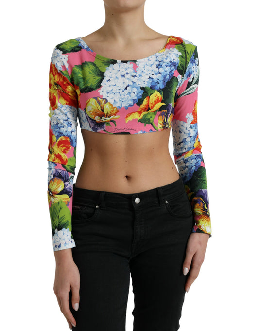 Top corto de manga larga con estampado floral multicolor
