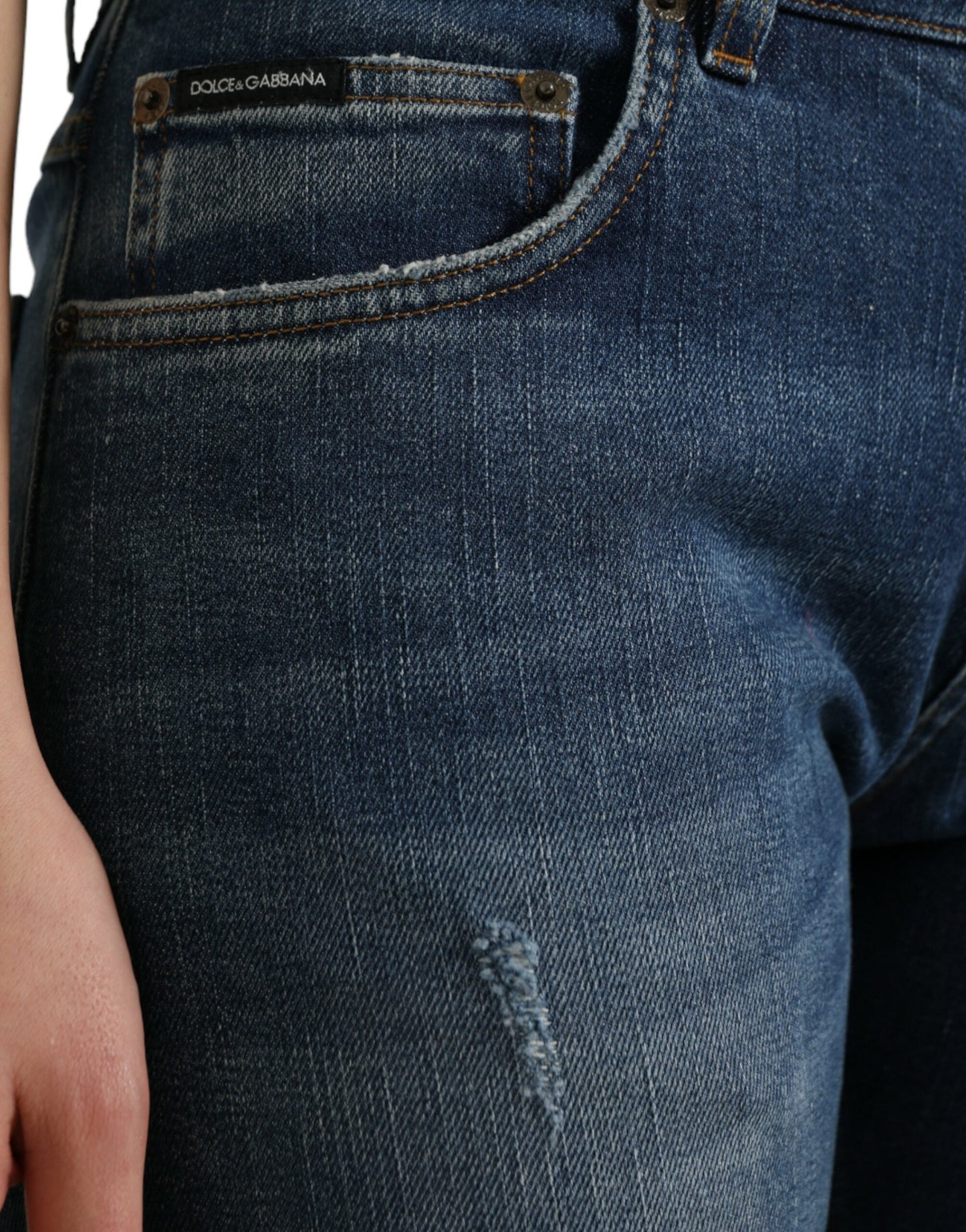 Vaqueros de mezclilla de algodón de cintura media BOYFRIEND azules