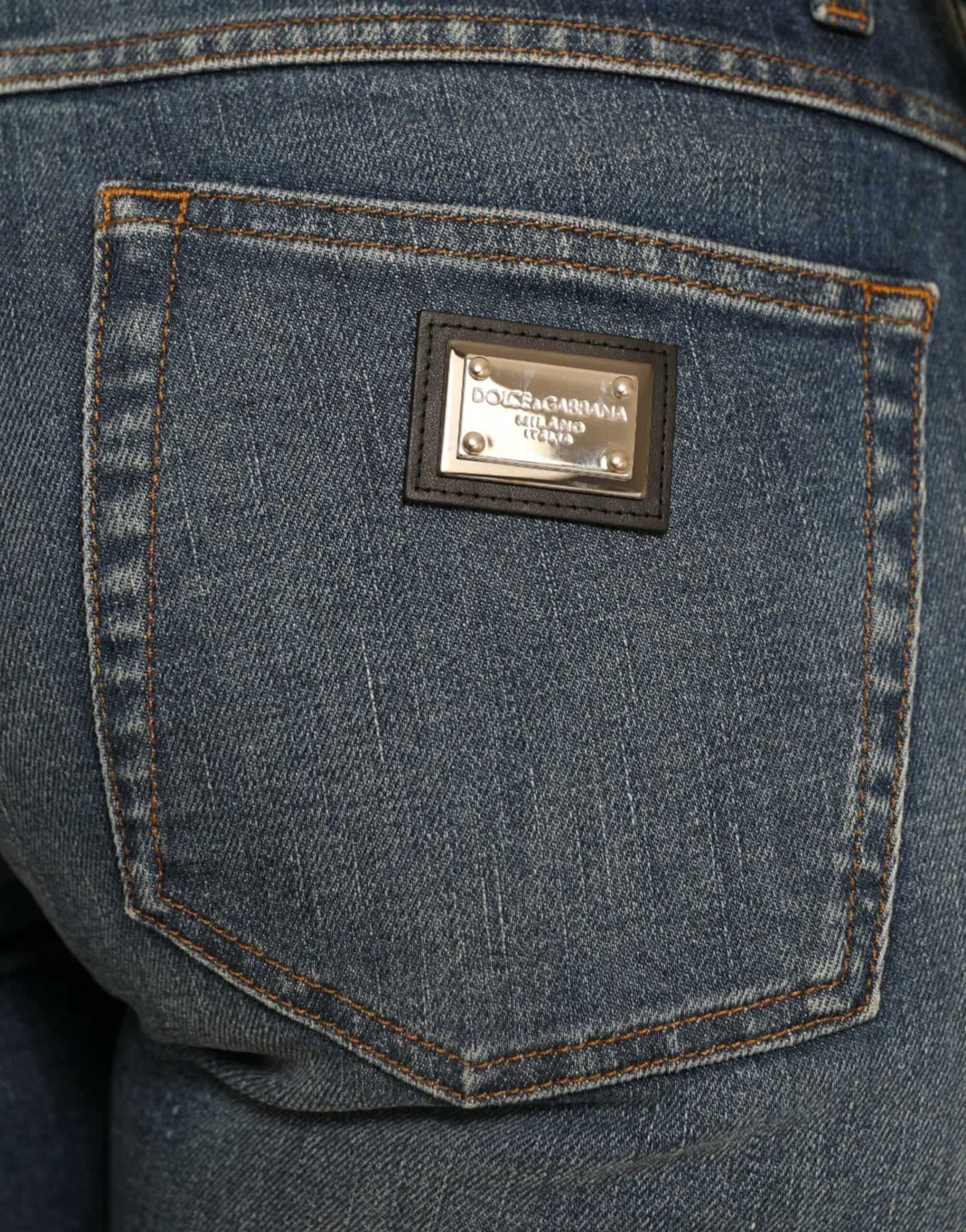 Vaqueros de mezclilla de algodón de cintura media BOYFRIEND azules