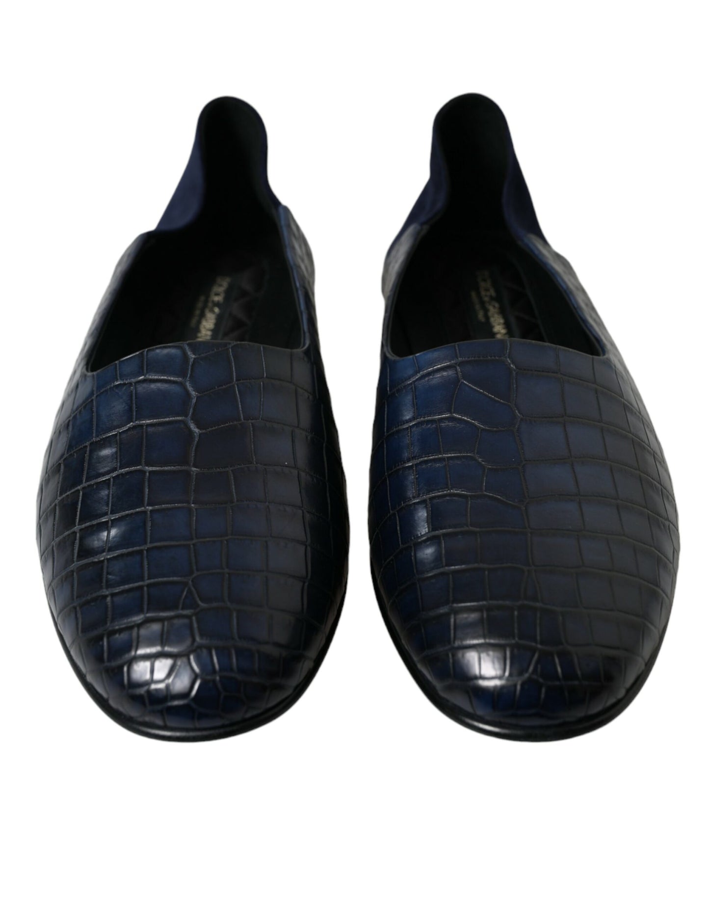 Mocasines de piel de cocodrilo azul sin cordones