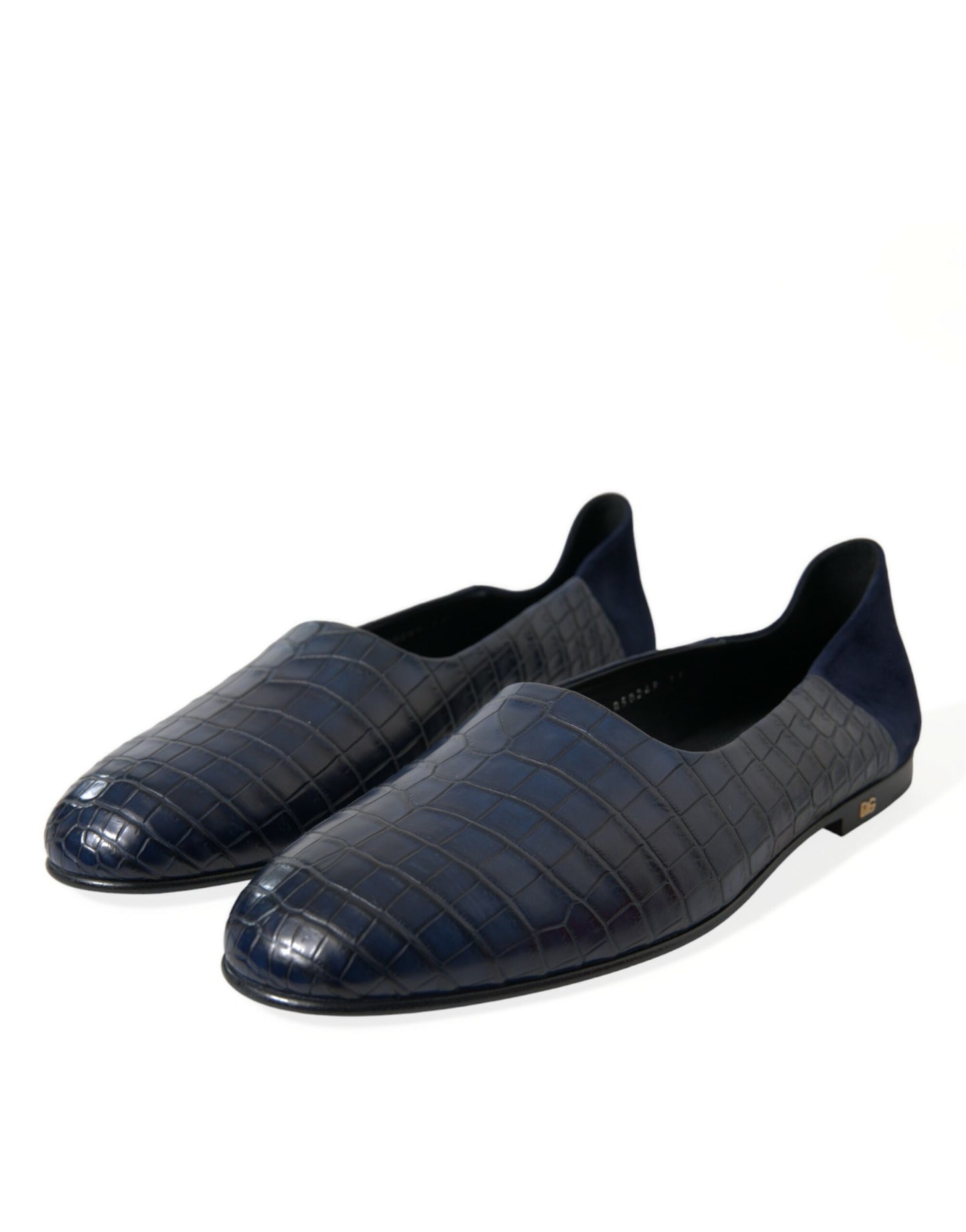 Mocasines de piel de cocodrilo azul sin cordones