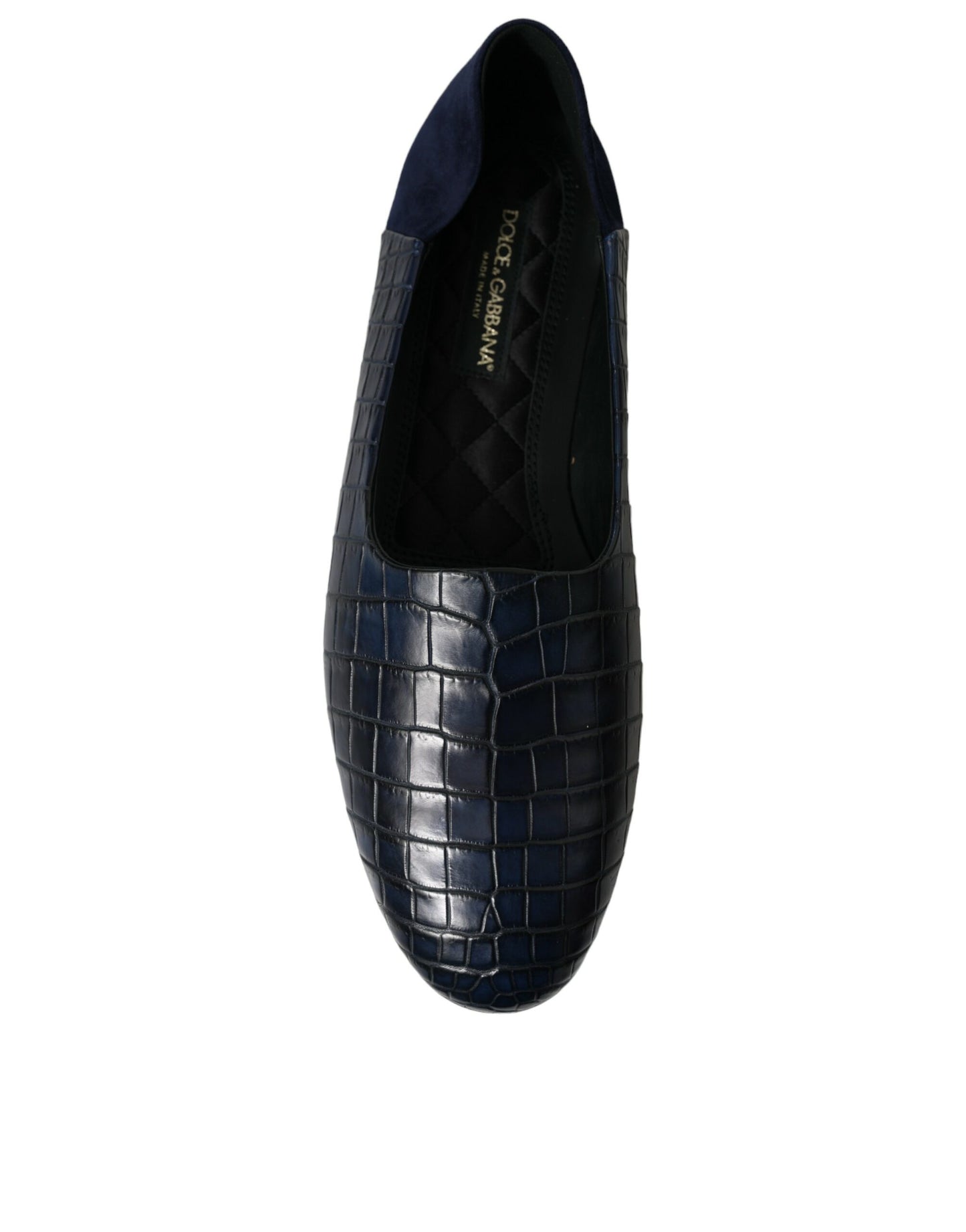 Mocasines de piel de cocodrilo azul sin cordones