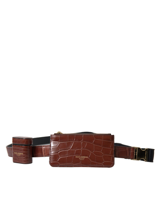 Estuche para AirPods de piel de cocodrilo marrón, monedero y billetera