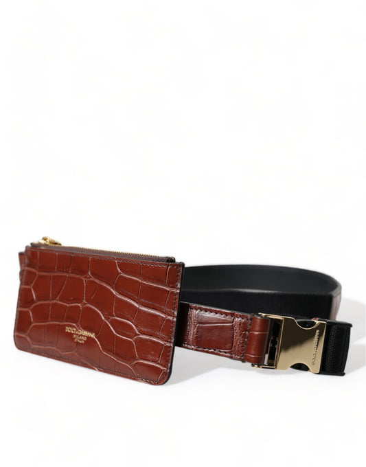 Estuche para AirPods de piel de cocodrilo marrón, monedero y billetera